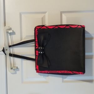 Betsey Johnson Black/Pink Snake skin Tote Purse